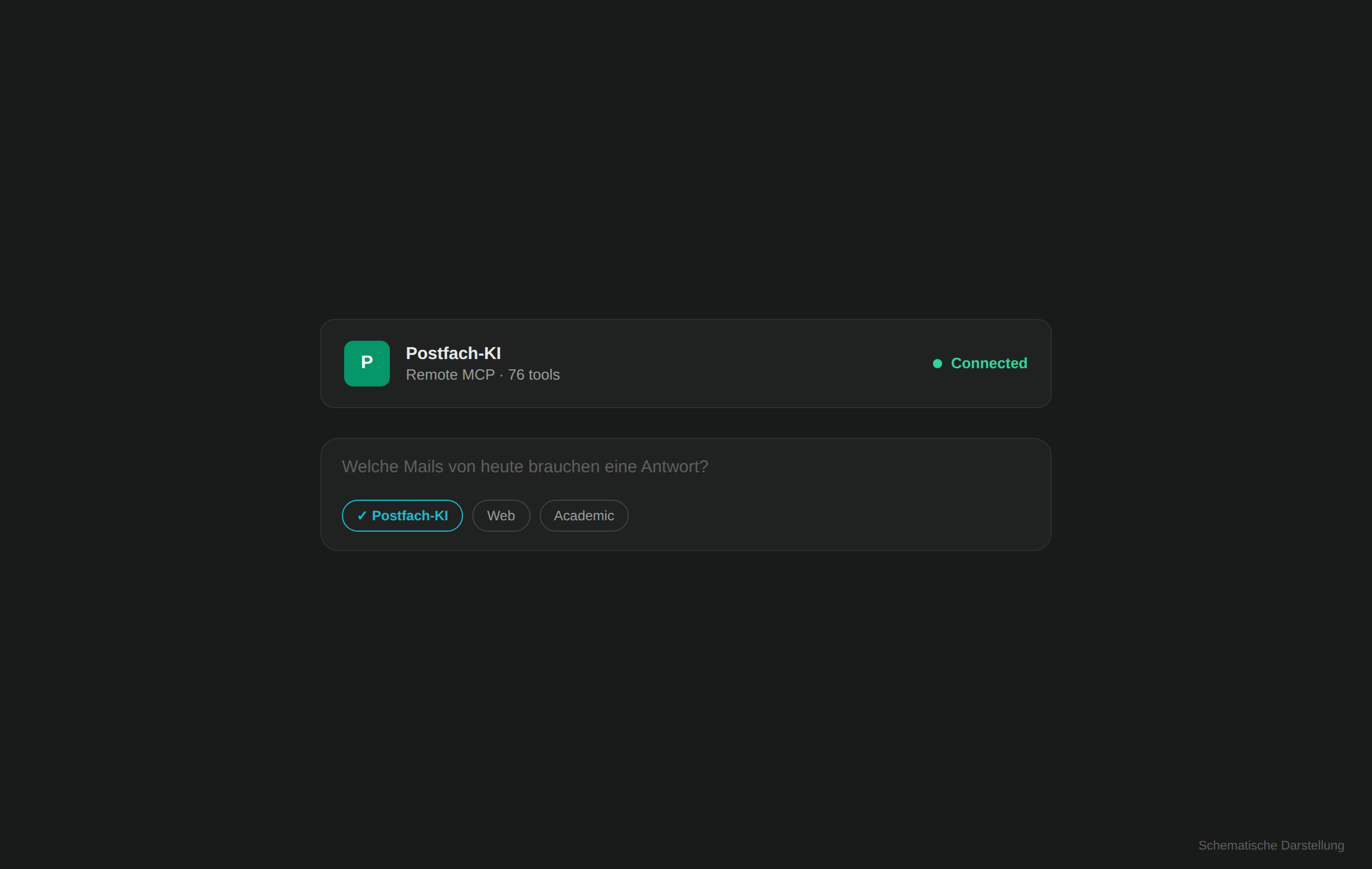 Perplexity: verbundener Connector und aktivierte Quelle im Suchfeld